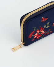 Load image into Gallery viewer, Floral Navy Velvet Purse