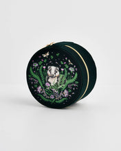 Load image into Gallery viewer, Nocturnal Garden Badger Embroidered Green Circle Jewellery Box