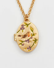 Load image into Gallery viewer, Robin & Blackberry Gold Oval Locket Necklace