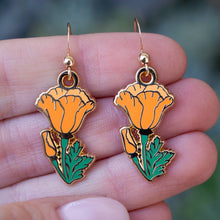 Load image into Gallery viewer, California Poppy Dangle Earrings: Gold