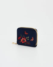 Load image into Gallery viewer, Floral Navy Velvet Purse