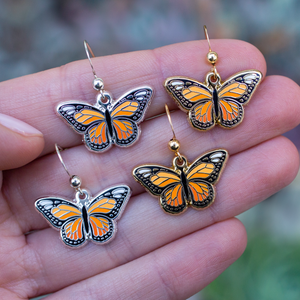 Monarch Butterfly Dangle Earrings: Gold