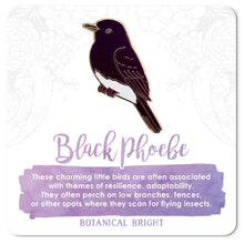 Load image into Gallery viewer, Black Phoebe Bird Enamel Pin
