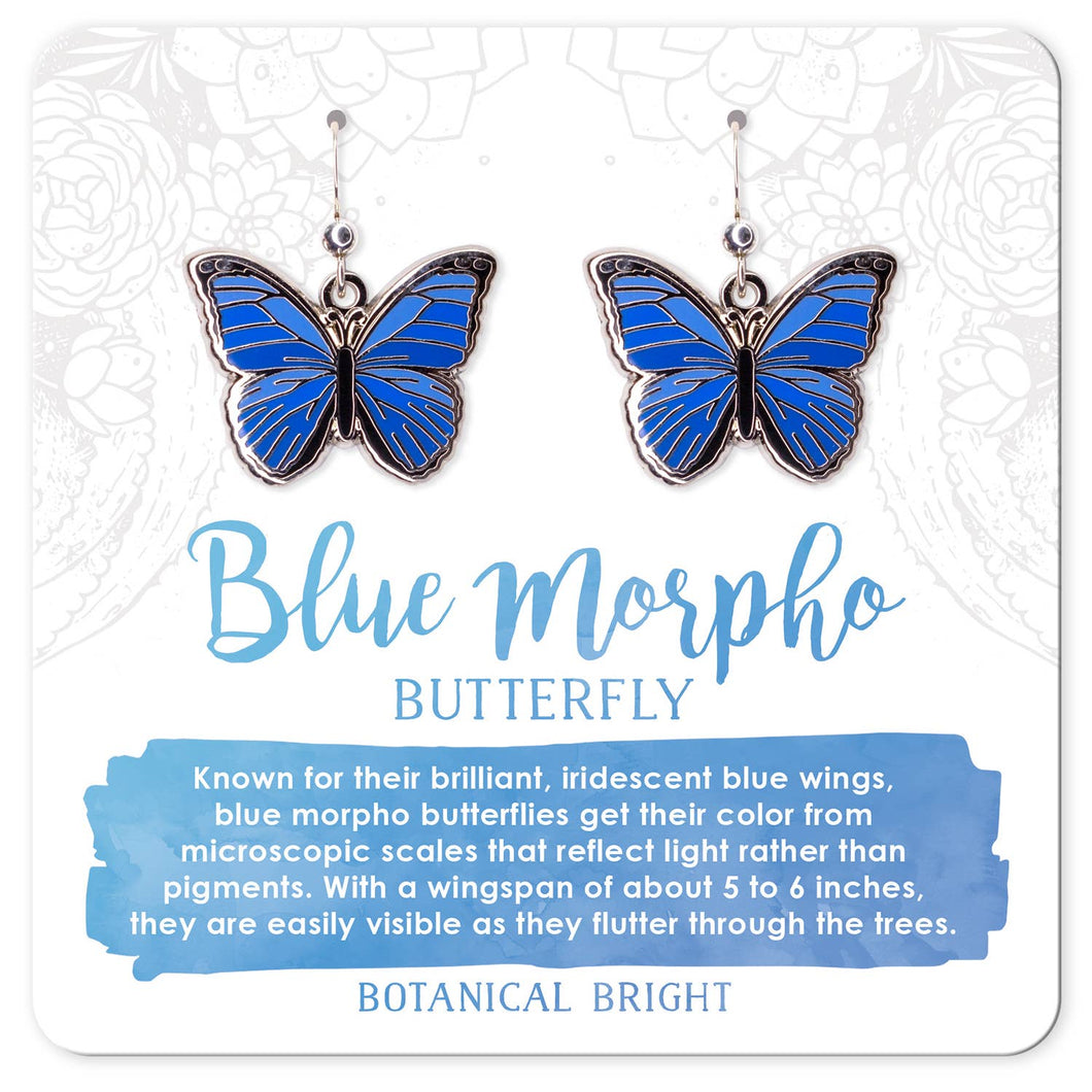 Blue Morpho Butterfly Earrings: Silver