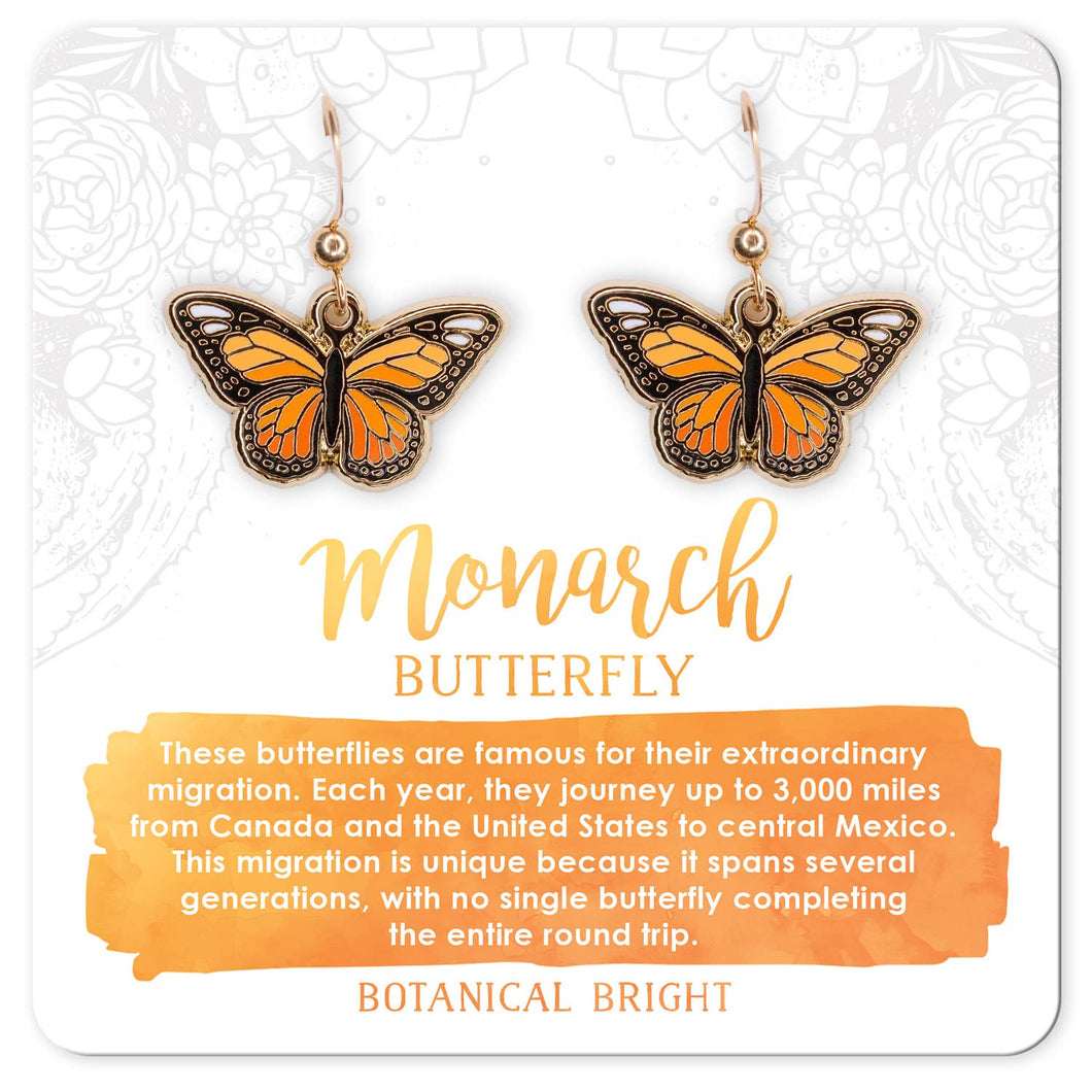 Monarch Butterfly Dangle Earrings: Gold