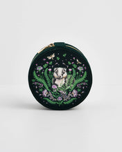 Load image into Gallery viewer, Nocturnal Garden Badger Embroidered Green Circle Jewellery Box
