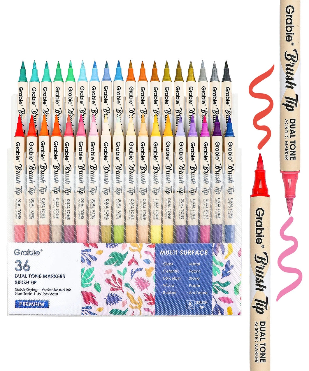 Dual Tone Brush Tip Acrylic Paint Marker Set of 36