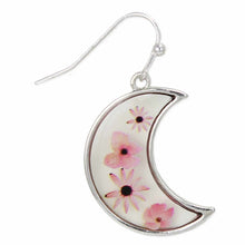 Load image into Gallery viewer, Pink Dried Flower Silver Moon Earrings
