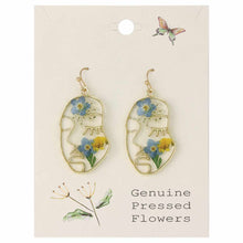 Load image into Gallery viewer, Blue Dried Flower Gold Face Earrings
