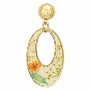 Cottage Floral Oval Post Dried Flower Earrings