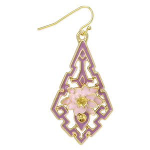 Pink Vintage Flower Gold Earrings