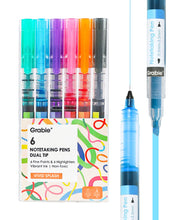 Load image into Gallery viewer, Vivid Splash Dual-Tip Notetaking Pen Set of 6
