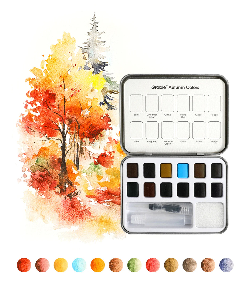 Autumn Co Watercolor Set of 12 with Brush
