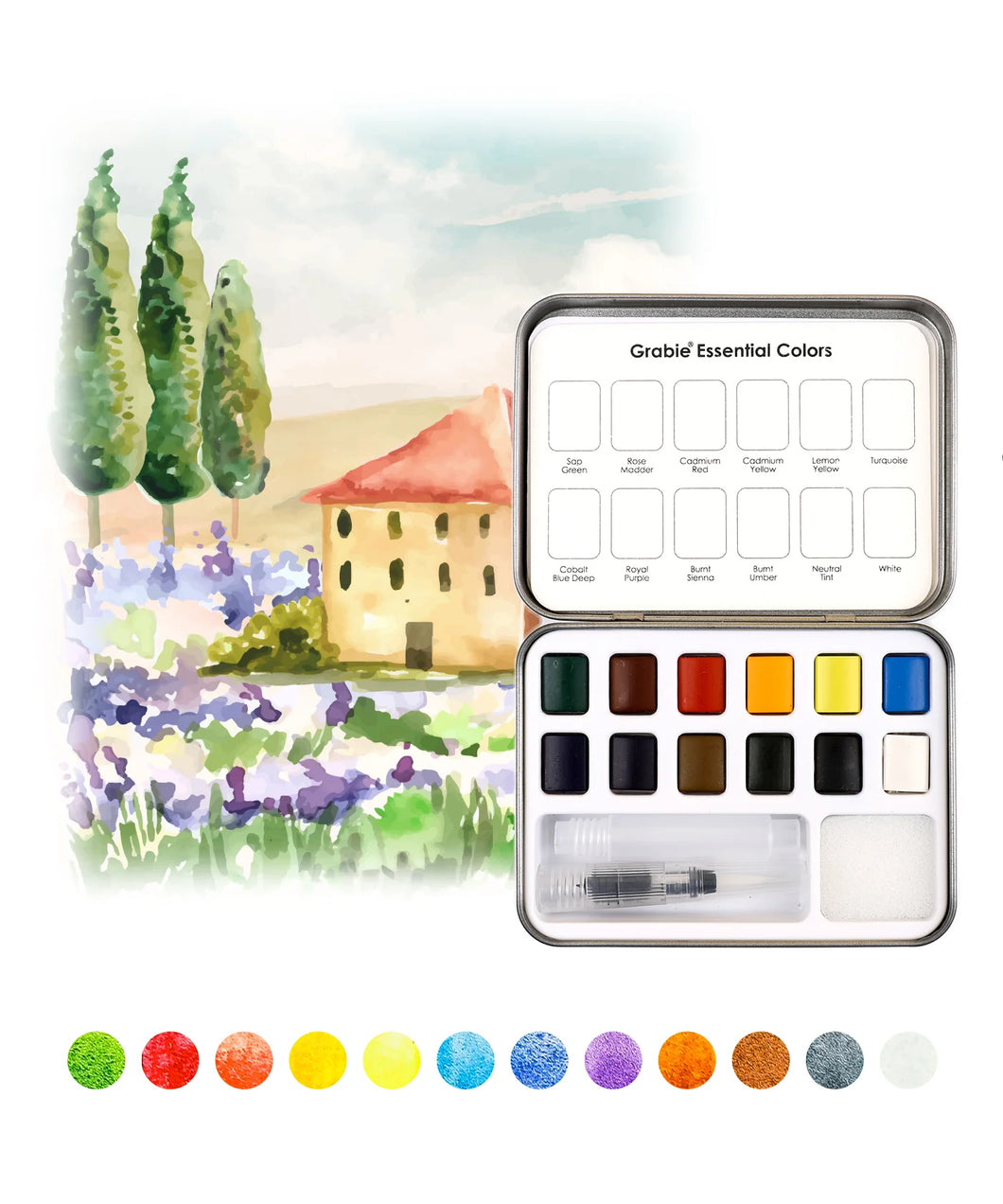Essential Watercolor Set of 12 with Brush