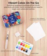 Load image into Gallery viewer, Essential Watercolor Set of 12 with Brush
