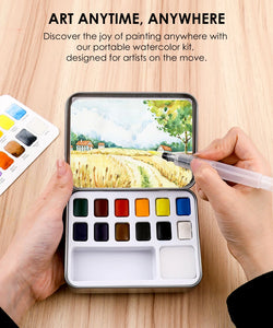 Essential Watercolor Set of 12 with Brush