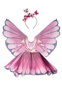 Pink Butterfly Twirl Dress w/ Wings & Headband