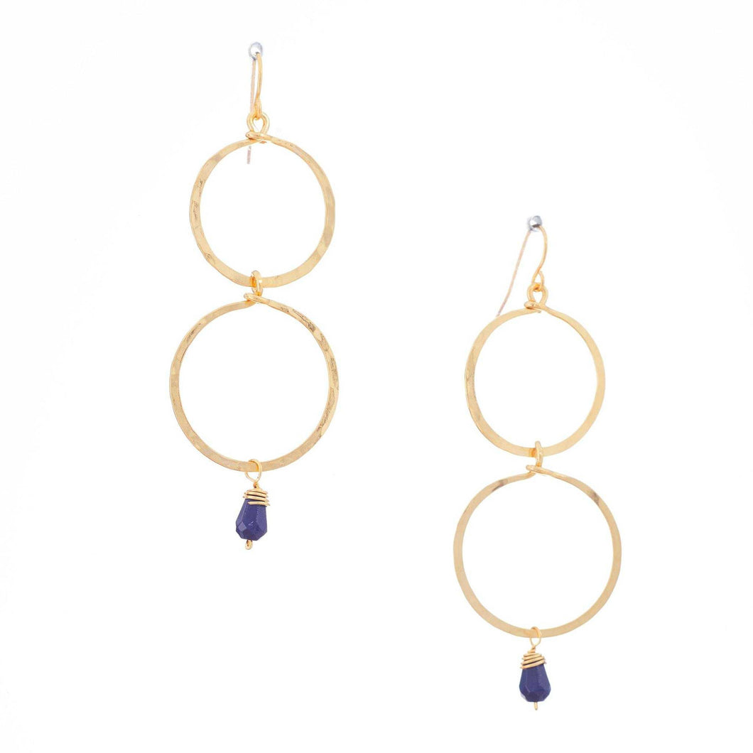 Double Circle Gold Navy Beaded Earrings