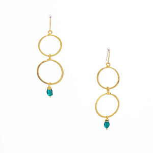 Double Circle Gold Green Beaded Earrings