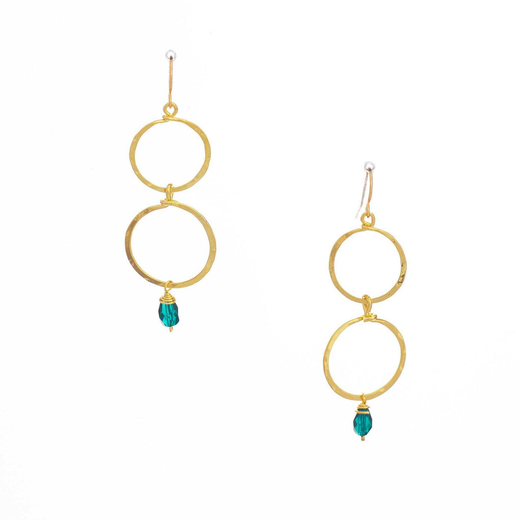 Double Circle Gold Green Beaded Earrings