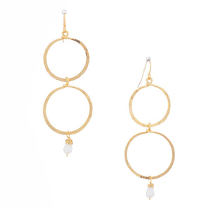 Double Circle Gold White Beaded Earrings