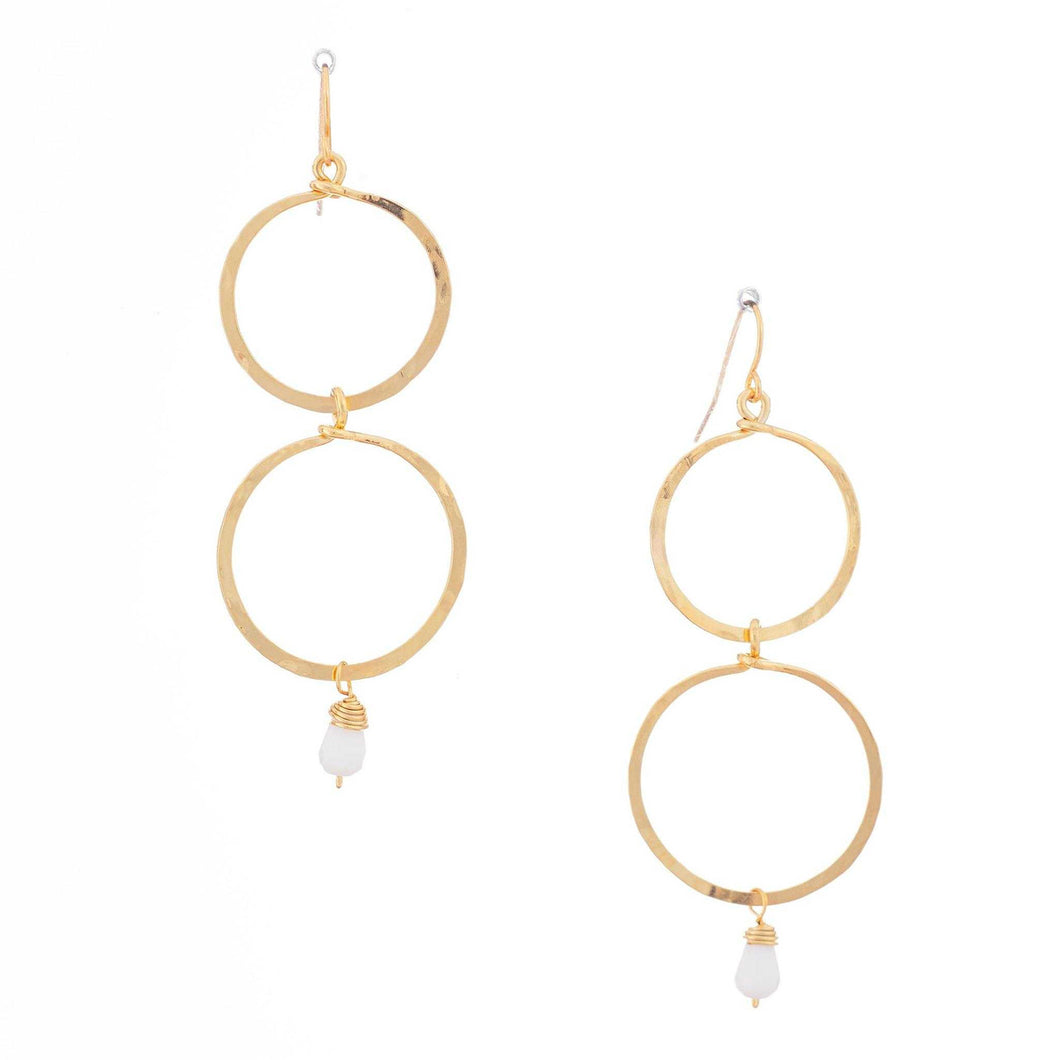 Double Circle Gold White Beaded Earrings