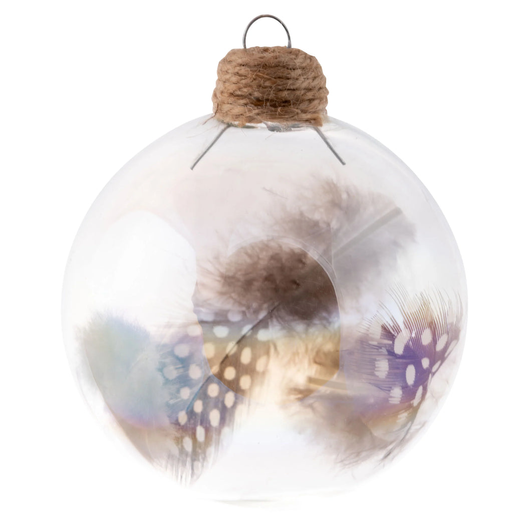 Feather Filled Glass Ball Ornament