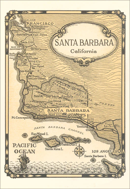Old Map of Santa Barbara, California Postcard