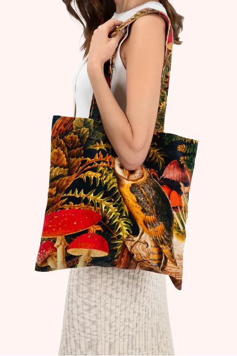 Wild Woodland Owl Velvet Tote Bag