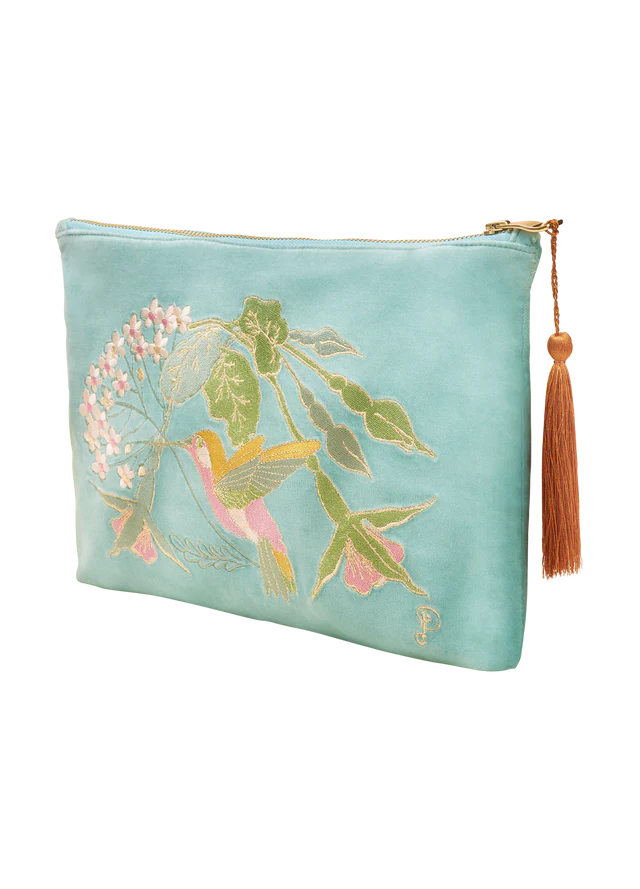 Hummingbird Velvet Zip Pouch