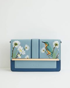 Embroidered Kingfisher Blue Cross Body Bag