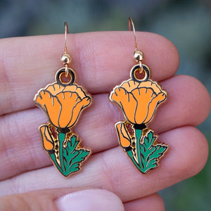 California Poppy Dangle Earrings: Gold