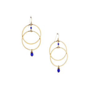 Double Circle Gold Blue Beaded Earrings