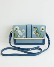 Load image into Gallery viewer, Embroidered Kingfisher Blue Cross Body Bag
