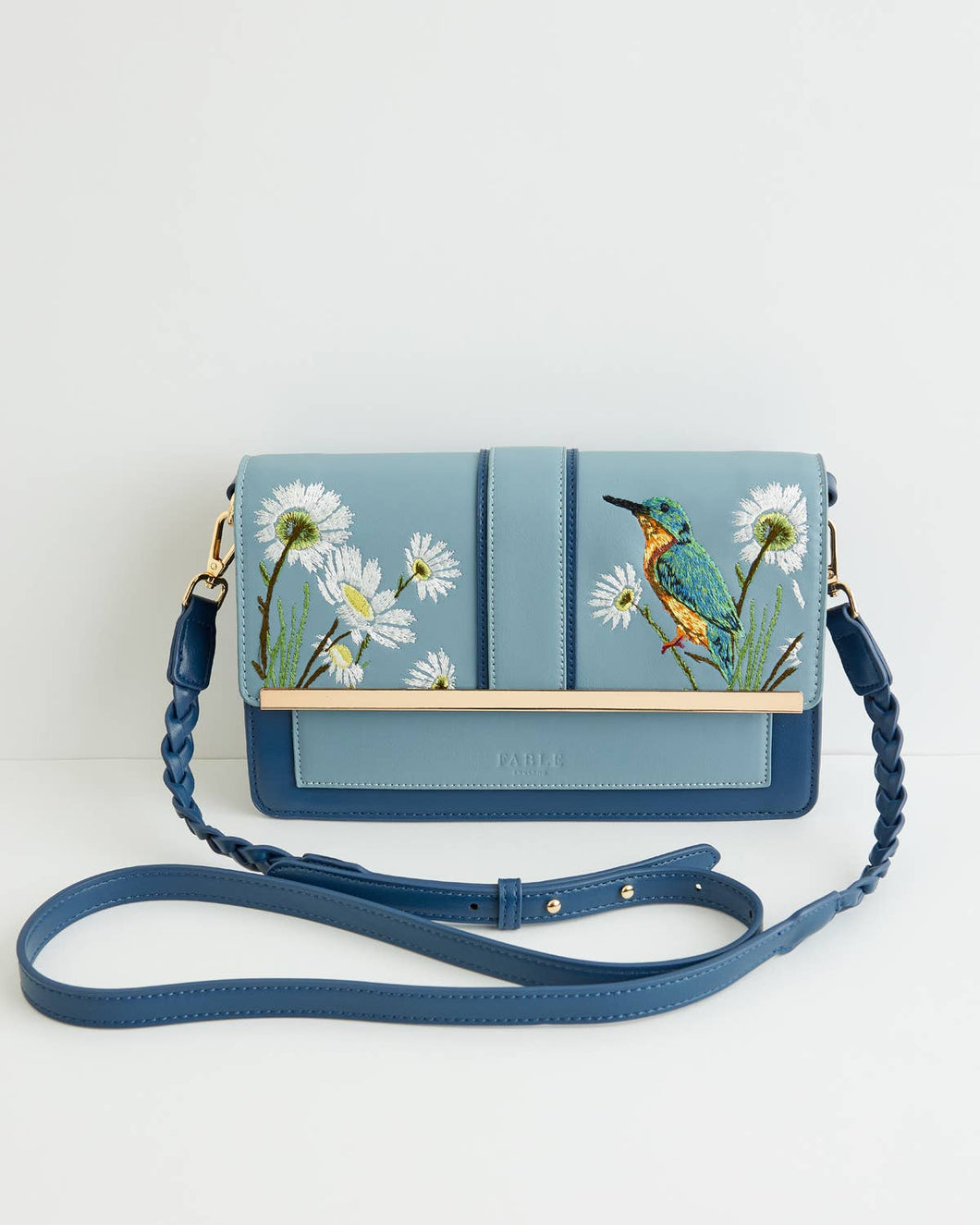 Embroidered Kingfisher Blue Cross Body Bag