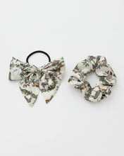 Load image into Gallery viewer, A Night&#39;s Tale Grey Woodland Scene Scrunchie + Bow Set
