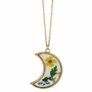 Floral Moon Dried Flower Crescent Necklace